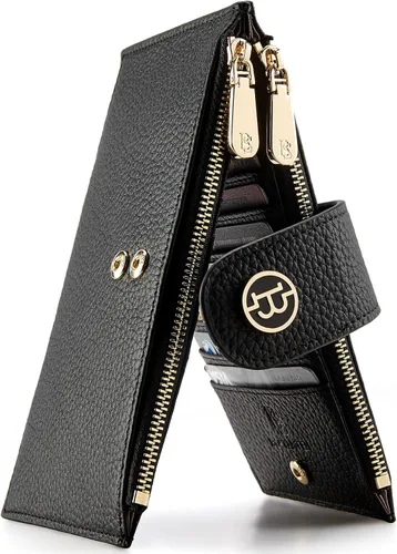 Miniatura 16 de BOSTANTEN - Carteras de cuero para mujer grandes con bloqueo RFID, billetera delgada de dos pliegues con bolsillo con cremallera, Grande, Minimalista