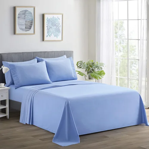 Miniatura 9 de Marina Decoration Juego de sábanas de 4 piezas ultra suave y sedoso de rayón sólido de bambú para todas las estaciones, con 2 fundas de almohada