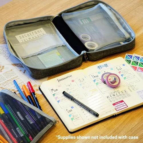 Miniatura 6 de Estuche de almacenamiento para suministros de diario Sunny Streak (Gris - Grande) - Organizador de viaje personalizado para planificador B5