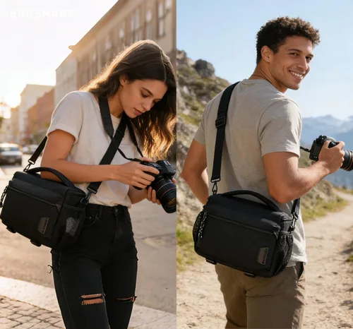 Miniatura 2 de BAGSMART Bolsa pequeña para fotógrafos, bolsas de hombro compactas para cámaras DSLR/SLR/SLR/sin espejo, funda cruzada impermeable para cámara