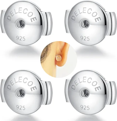 Miniatura 10 de DELECOE 2 pares de parte trasera de aretes de plata de ley 925, parte trasera de aretes chapados en oro de 18 quilates, hipoalergénica, con bloqueo