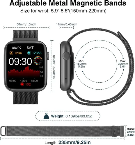 Miniatura 4 de EarlySincere Relojes inteligentes para hombres y mujeres, presión arterial, pantalla táctil completa HD de 1.9 pulgadas, monitor de actividad física
