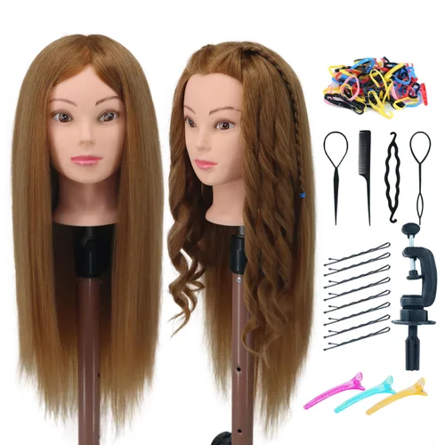 Miniatura 6 de Eumos Cabeza de Maniquí con Cabello, Cabeza de Entrenamiento de 29'' para Trenzado, Cabeza de Muñeca para Peinado, Maniquí de Cosmetología, Cabeza