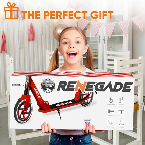 Miniatura 10 de Hurtle Renegade Kick Scooter for Kids, Teenagers & Adults - 2-Wheel Folding Scooter with Adjustable T-Bar Handlebar - Alloy Anti-Slip Deck Rojo