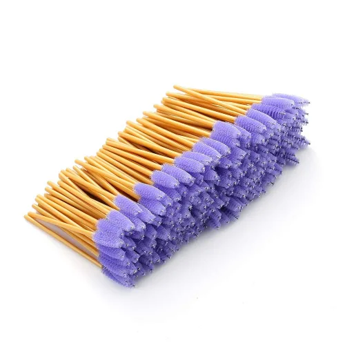 Miniatura 6 de 200 unidades/paquete de cepillos desechables para pestañas – Varitas aplicadoras de cejas – 4 colores de cabeza de cepillo flexible (negro)