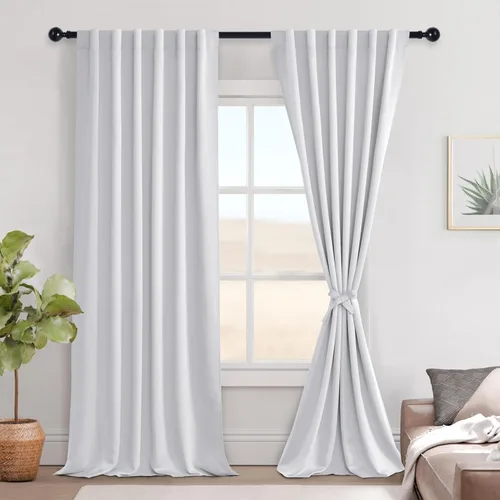 Miniatura 26 de Hiasan Cortinas opacas negras para dormitorio, cortinas opacas cortas de 45 pulgadas de largo, con aislamiento térmico, bolsillo para barra