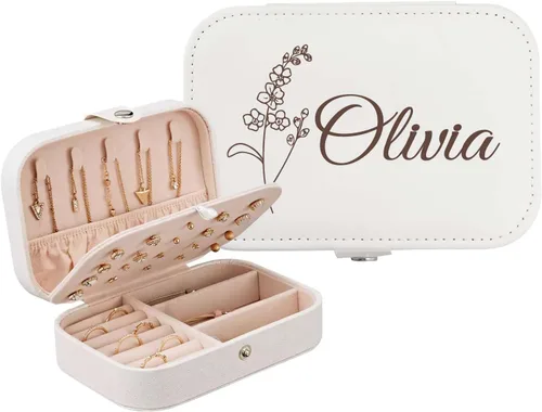 Joyero personalizado de regalo para mujer, estuche de joyería de viaje personalizado, organización, cuero, personalizado, cumpleaños, aniversario,