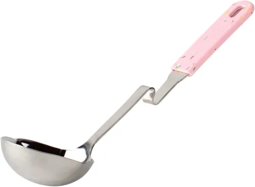 Miniatura 15 de Souper Cubes + Lori Greiner Cucharón de sopa sin desorden de acero inoxidable con mango de silicona - Cucharón de sopa de metal con diseño sin