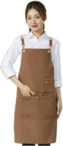 Miniatura 12 de Delantal de chef de lona con espalda cruzada para hombres y mujeres con correas ajustables y bolsillos grandes, delantal de lona