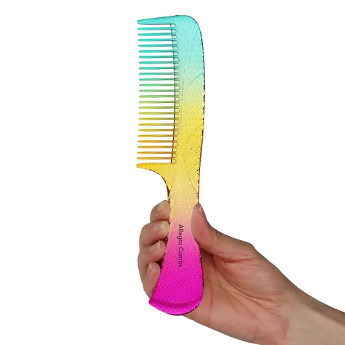 Miniatura 10 de Allegro Combs #1004 - Peine desenredante de dientes anchos irrompible, acabado brillante galvanizado degradado, peine de mango para cabello natural