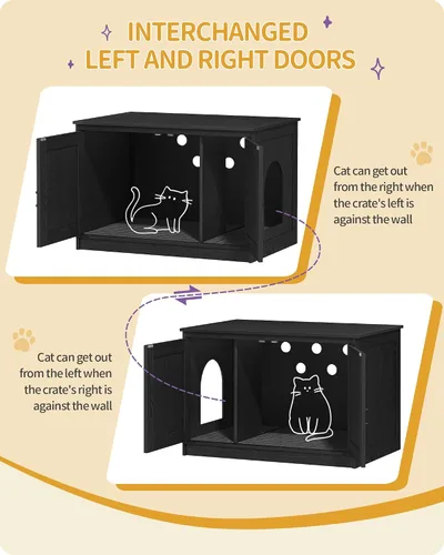 Miniatura 4 de Hzuaneri Caja de arena para gatos con cojín, mueble oculto con divisores extraíbles, entrada reversible lado izquierdo o derecho, casa para gatos
