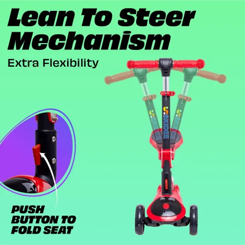 Miniatura 4 de SKIDEE Kick Scooter for Kids Ages 3-5 Foldable 3 Wheel Scooter with Lean-to-Steer, Adjustable Height, Removable Seat & LED Light Wheels Toddler