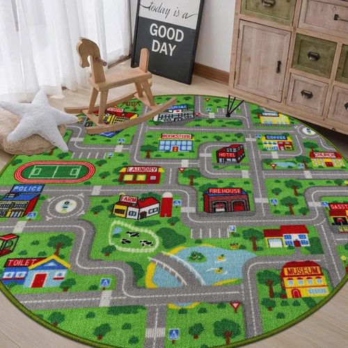 Miniatura 22 de Capslpad Alfombra Azul de Coche y Carretera para Niños, Alfombra de Juego para Sala de Juegos, Alfombra Antideslizante Lavable con Mapa de la Ciudad
