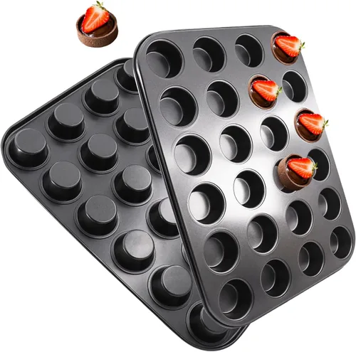 Miniatura 7 de 2 paquetes de molde redondo para magdalenas, molde de acero premium para hornear, molde para cupcakes y tartas de queso, molde para hornear con Negro
