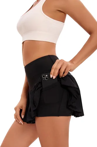 Miniatura 7 de Yknktstc Paquete de 3 faldas de tenis para mujer con bolsillos de cintura alta, pantalones cortos atléticos plisados para deportes y golf