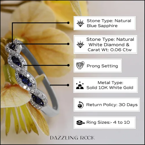 Miniatura 3 de Dazzlingrock Collection Anillo de aniversario apilable redondo de zafiro azul y diamante blanco para mujer en oro macizo