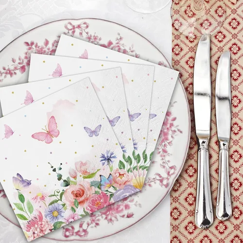 Miniatura 5 de 100 servilletas de mariposa rosa, toallas de papel desechables coloridas para jardín, primavera, verano, flores y mariposas, toallas de mano