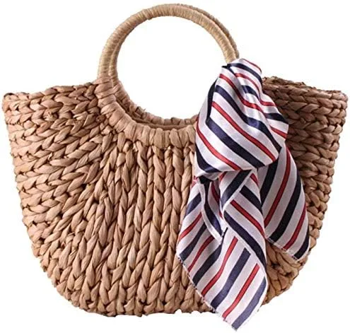 Miniatura 2 de Bolso Hobo grande de paja tejida a mano para mujer, con asa redonda, anillo Toto Retro Summer Beach Straw Bag