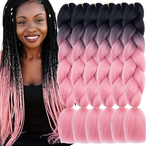 Miniatura 33 de Beige (613) Cabello trenzado 6 paquetes de extensiones de cabello sintético de 24 pulgadas, extensiones de cabello trenzado Jumbo Ombre trenzado