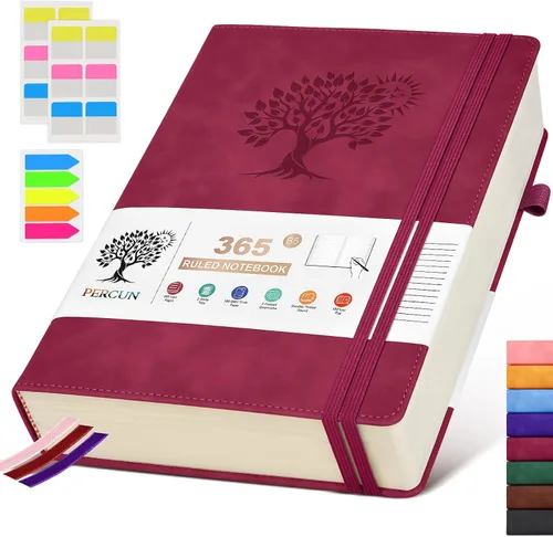 Miniatura 24 de PERCUN Cuaderno de diario rayado B5 – Diarios grandes de cuero de 365 páginas para escritura de mujeres y hombres, cuaderno de tapa dura con páginas