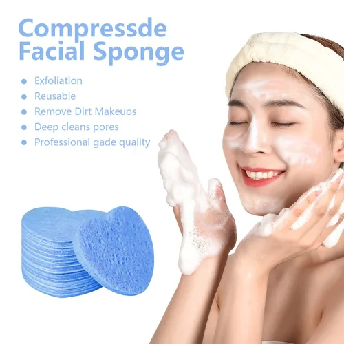 Miniatura 2 de 50 esponjas faciales comprimidas, esponja facial de celulosa 100% natural, esponjas cosméticas profesionales de spa para limpieza facial, máscara