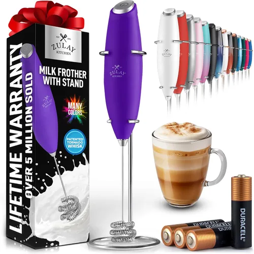 Miniatura 111 de Zulay Kitchen Espumador de leche de mano con pilas Duracell AA – Mezclador eléctrico ultrarrápido y creador de espuma, mezclador de bebidas fácil
