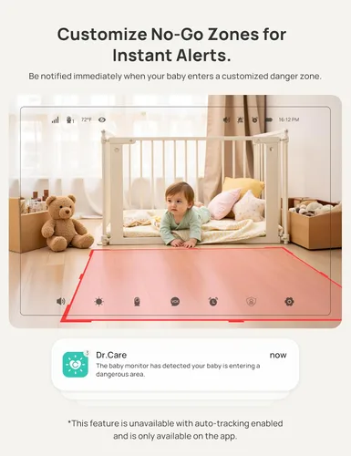 Miniatura 4 de Dr.Care VistaView Monitor inteligente WiFi de 5 pulgadas para bebé, control de aplicación de cámara 2K y pantalla dividida de 1080P, detección
