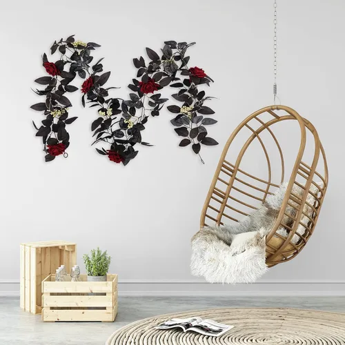 Miniatura 2 de Guirnalda artificial de seda negra de 5.9 pies para Halloween, flores artificiales de seda con hojas, flores decorativas artificiales para colgar