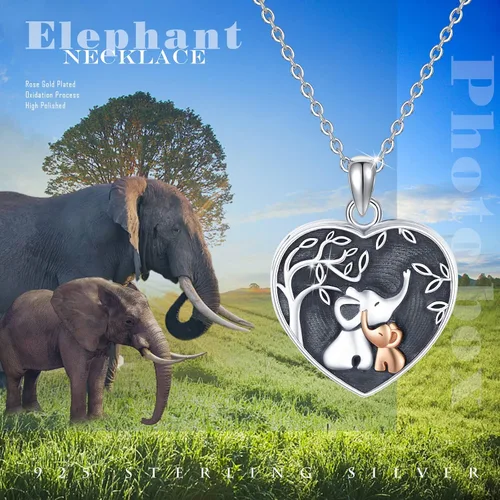 Miniatura 6 de Lucky Elephant Locket Necklace Sterling Silver Customize Heart Locket Necklace That Holds Picture Elephant Pendant Jewelry Gifts for Women Girls Mom