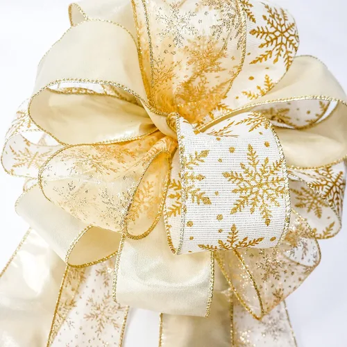 Miniatura 4 de Altier Lazo de 11" de oro ancho para decoración de árbol de Navidad con 4 colas, tiras de serpentina de 3 yardas de largo cada una para decoración