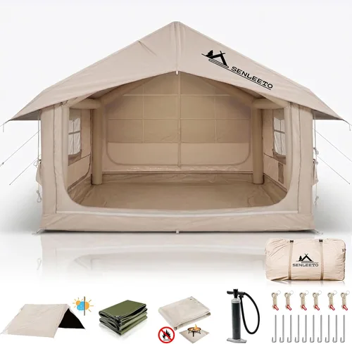 SENLEETO Tiendas inflables para acampar, gran tienda de camping inflable con bomba manual, tiendas inflables fáciles de montar para 4-6 personas,