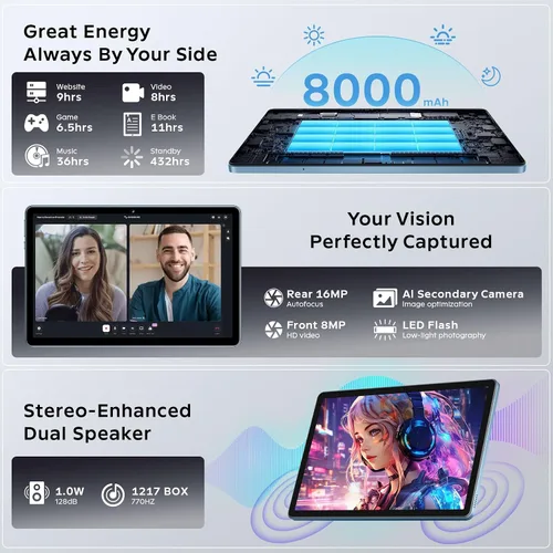 Miniatura 7 de Tablet Android 16 de 11 pulgadas con teclado, 24 GB de RAM + 256 GB de ROM (expansión de 2 TB), T7250 Octa-Core, pantalla IPS FHD de 1920 x 1200