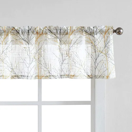 Miniatura 12 de FMFUNCTEX Cortinas de cenefa de ventana con estampado de ramas de árbol negro, cenefa corta semitransparente blanca para cocina, baño, bolsillo