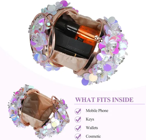 Miniatura 4 de Selighting Bolso de mano floral de bola redonda para mujer bolso de noche formal con cuentas bolso de novia bolso de fiesta de graduación