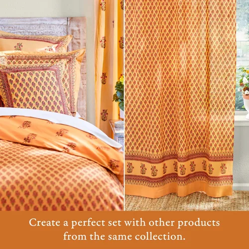 Miniatura 6 de Saffron Marigold Mantel redondo estampado a mano – Naranja indio verano lujoso 100% algodón, lavable, para decoración del hogar, cocina, café o mesa