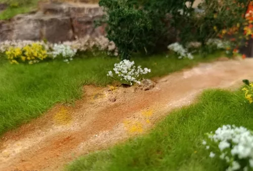 Miniatura 2 de 60 unidades de racimo de flores coloridas en miniatura autoadhesivas para grupos de vegetación de flores, mechones de césped estático para tren