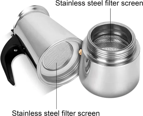 Miniatura 5 de Moka - Cafetera clásica italiana de acero inoxidable, cafetera italiana clásica de 6 tazas/10 onzas, cafetera de café para capuchino o café