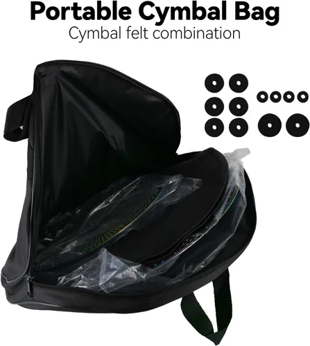 Miniatura 6 de EASTROCK Paquete de platillos de bajo volumen – Juego de 5 piezas con bolsa de platillo, fieltros – 14 pulgadas Hi-hat, 16 pulgadas y 18 pulgadas