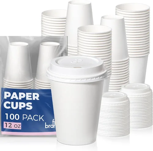 Miniatura 15 de Fit Meal Prep Paquete de 100 tazas de café desechables de 10 onzas con tapas, vasos de papel de primera calidad, tazas de café caliente a prueba