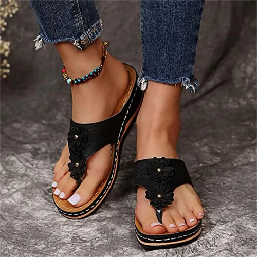 Miniatura 133 de Ladmiple Sandalias ortopédicas florales de moda 2023 con soporte de arco, zapatillas romanas casuales con puntera abierta