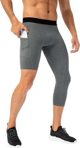 Miniatura 35 de Pantalones de compresión de 3/4 de una pierna para hombre, mallas de baloncesto atléticas para correr, leggings deportivos de capa base capri