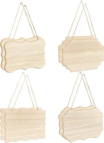 Paquete de 8 carteles de madera sin terminar con placas de madera sin pintar para manualidades caseras, 4 estilos surtidos (6 x 9 pulgadas)