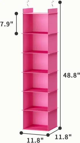 Miniatura 3 de YOUDENOVA Organizador colgante de armario, 6 estantes colgantes de armario, rosa
