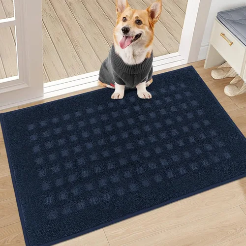 BEQHAUSE Tapetes para puerta de 20 x 32 pulgadas, tapete antideslizante de punto gofre, de perfil bajo, resistente a la suciedad y absorbente, Azul