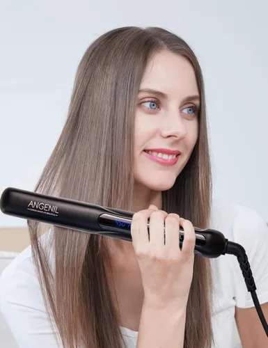 Miniatura 2 de ANGENIL Plancha plana portátil 2 en 1, plancha plana de viaje de doble voltaje, plancha plana de cerámica de 1 pulgada para mujeres, rizos y cabello
