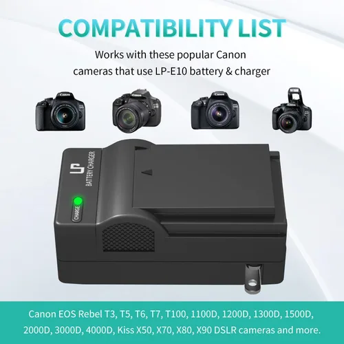 Miniatura 4 de LP Paquete de cargador de batería LP-E10, 1 paquete de batería y cargador, compatible con Canon EOS Rebel T3, T5, T6, T7, T100, 1100D, 1200D, 1300D