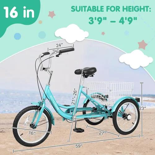 Miniatura 3 de LILYPELLE Triciclo triciclo de 16 pulgadas para principiantes y bicicletas de 3 ruedas de una sola velocidad, bicicletas de tres ruedas con cesta
