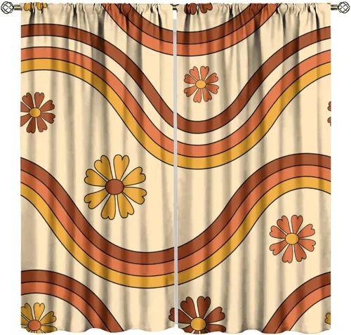 Miniatura 19 de Cortinas estilo retro de los años 60, estilo hippie floral, blanco y naranja, estilo bohemio y moderno, para cocina, dormitorio, decoración