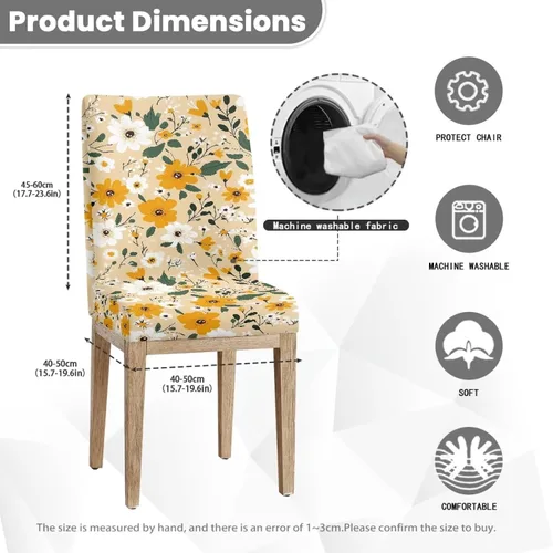 Miniatura 5 de HUGS IDEA Yellow Floral Chair Covers for Dining Room Set of 2 Flowers Kitchen Chair Covers Washable Dining Chairs Slipcovers Cubre Sillas
