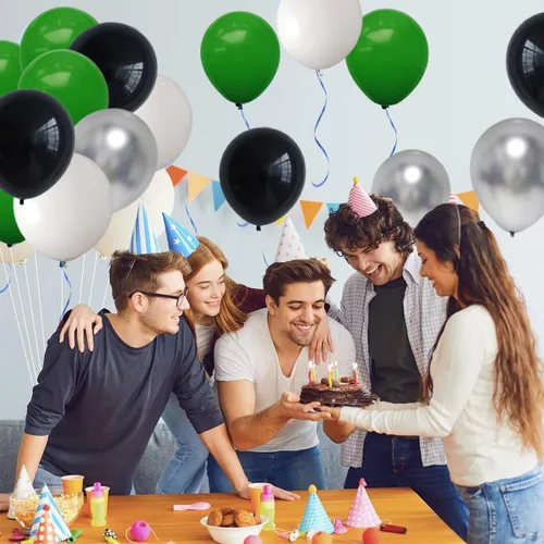 Miniatura 7 de Kit de guirnalda de arco de globos de color verde, negro, blanco y plateado, globos verdes y blancos para safari en la selva, baby shower